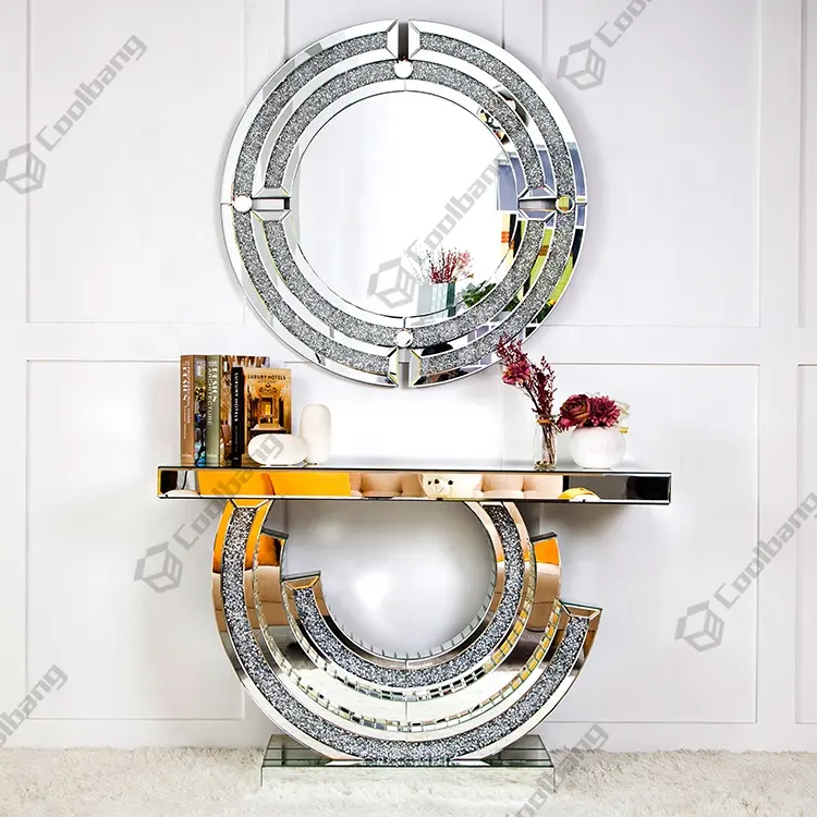 Modern Chic Entrance Table Console Avec Miroir Luxurious Diamonds Led Light Mirrored Console Tables