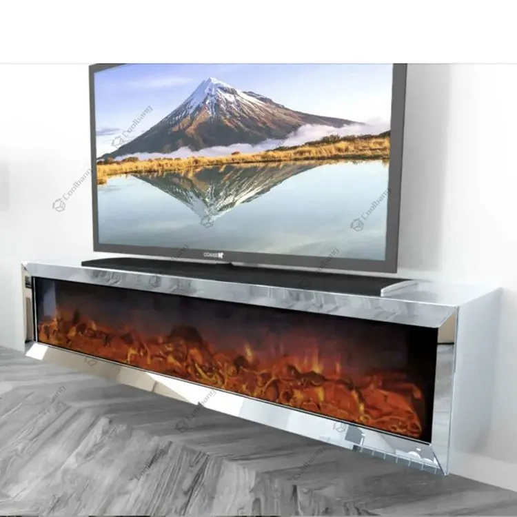 2023 Minimalist Smart Mirrored 3D Electric Fireplace Tv Stand Wall Mounted Electric Fireplace