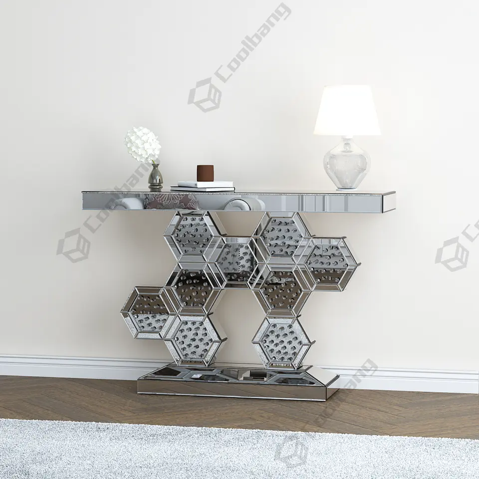 Modern Chic Entrance Table Console Avec Miroir Luxurious Diamonds Led Light Mirrored Console Tables