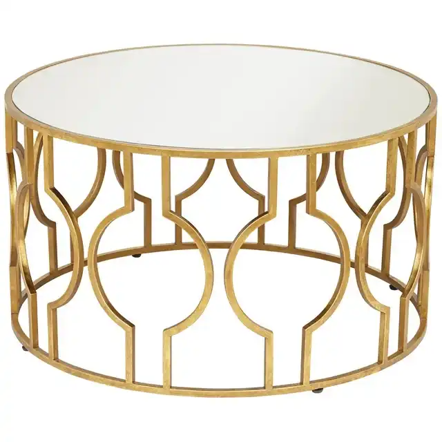 Luxury Golden Metal Stainless Steel Frame Round Glass Tabletop Furniture Office Metal Frame Center Coffee Table