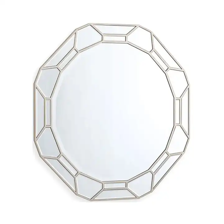 Customized French Light Luxury Style Geometric Round Mounted Wall Mirror Deco Bathroom Mirror