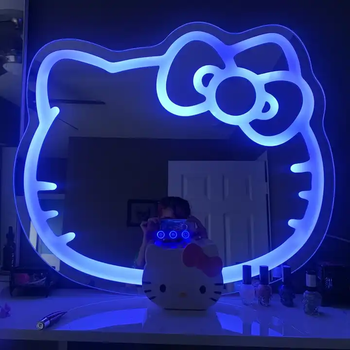 modern LED HelloKitty wall mirror with colorful light luxury wall mirror