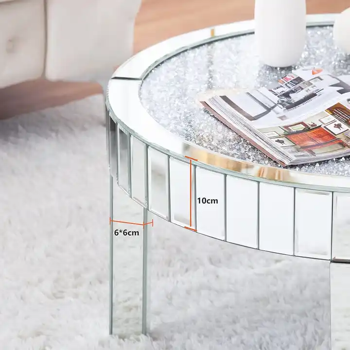 Living Rooms Bedrooms Decor 31.5'' Modern Mirrored Round Coffee Table Wood With Crystal Inlay