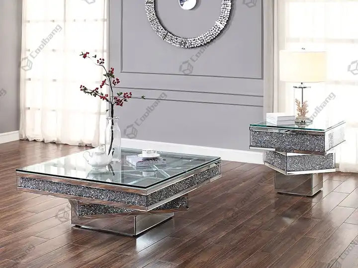 Contemporary Style Home Living Room Crushed Diamond Side Table Mirrored End Table