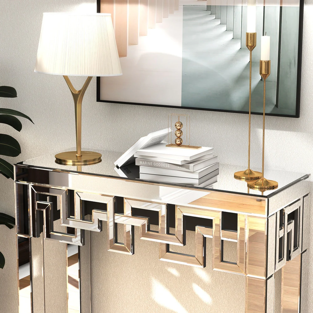 Modern Luxury Narrow Mirrored Hallway Tables Reflective Furniture Glass Console Tables