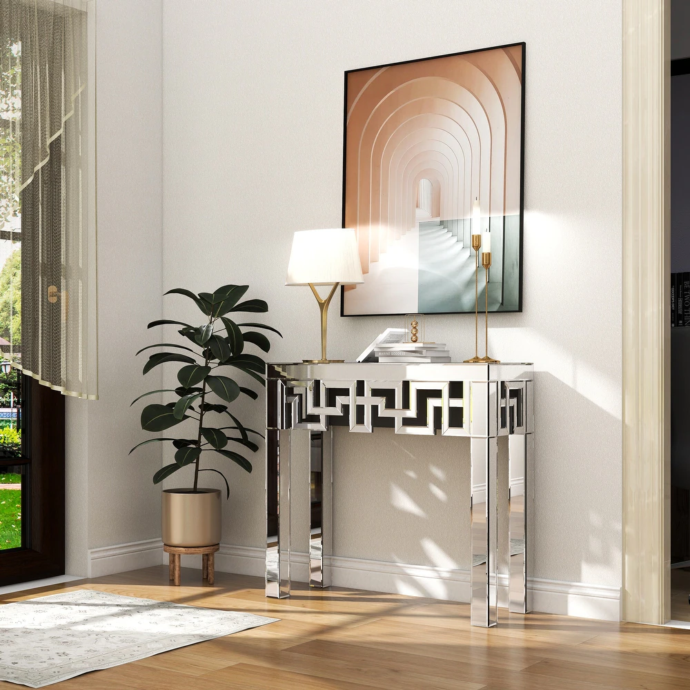 Modern Luxury Narrow Mirrored Hallway Tables Reflective Furniture Glass Console Tables