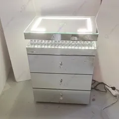 3 Drawer Wireless Charging Led Light Smart Nightstand Crystal Diamond Mirrored Smart Bedside Table
