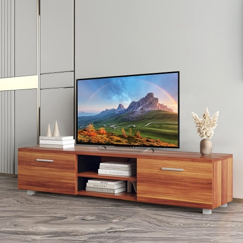 Modern TV Stand With 2 Storage Cabinets Entertainment Center For 65 inch TV Simple Television Media Console Table