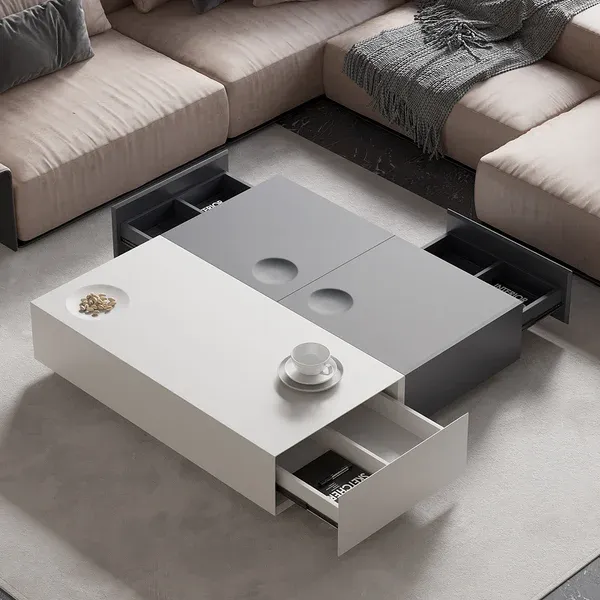 Gray And White Square Link Design Center Table With Drawers Nested Modular Link Coffee Tables Of The Room
