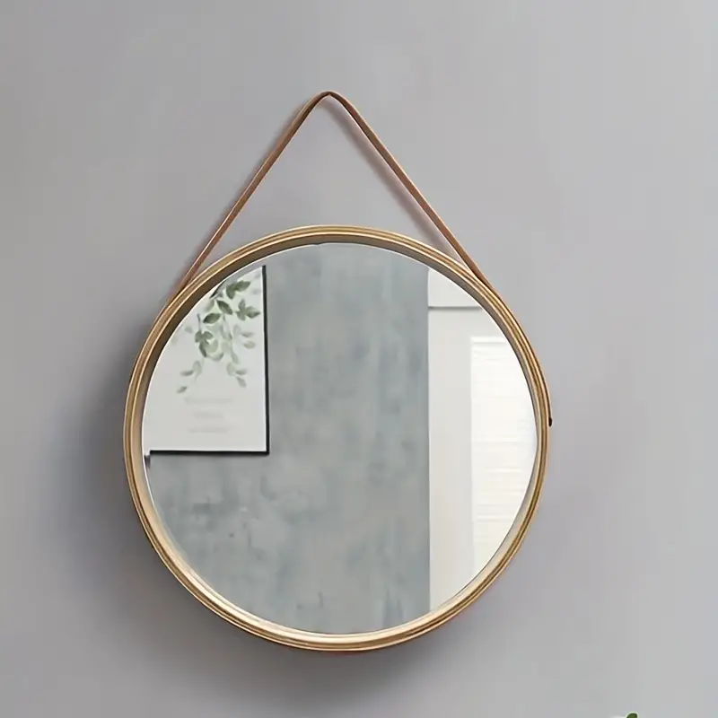 Coolbang Round Metal Frame Vanity Mirror Wall-mounted Bathroom Mirror With Strap