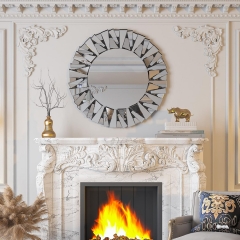 Large Silver Glass Round Interior Designed Mirror Wall Mounted Decorative Mirror For Corridor Wall