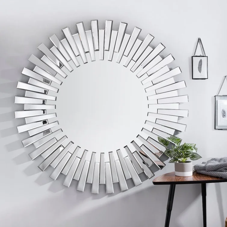 Unique Home Large Circular Art Deco Vanity Mirror Entryway Round Wall-mounted Mirror