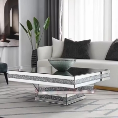 Factory Wholesale Silver Glass Top Crushed Diamond Mirrored Coffee Table