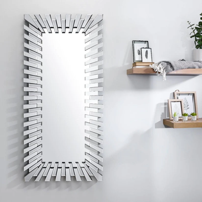 Modern Silver Stylish Rectangular Decorative Mirror Living Room Bedroom Hanging Wall Mirror