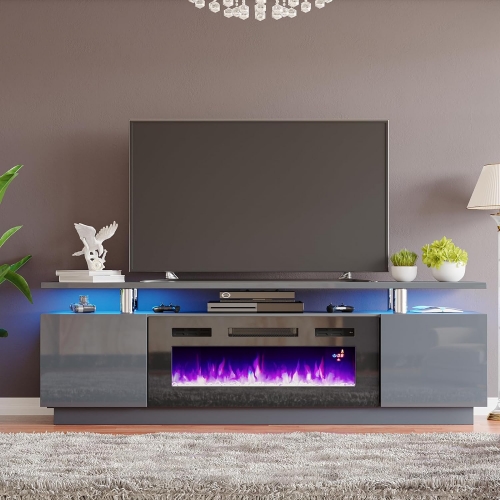 High Gloss Living Room Adjustable LED Lights 2 Tier Tv Cabinet Electric Fireplace Tv Stand