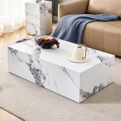 Mid Century White Faux Marble Texture Design End Table Center Tea Marble Wood Coffee Table