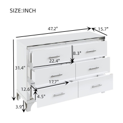 Modern Minimalist Living Room 6 Drawer Storage Cabinet Console Table Mirrored High Gloss Surface White Chest Of Drawers