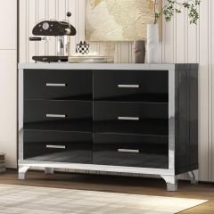 High Gloss Dresser Chest Metal Handle Mirrored Storage Cabinet With Six Drawers For Living Room