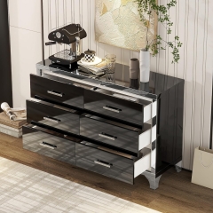 High Gloss Dresser Chest Metal Handle Mirrored Storage Cabinet With Six Drawers For Living Room