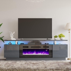 High Gloss Living Room Adjustable LED Lights 2 Tier Tv Cabinet Electric Fireplace Tv Stand