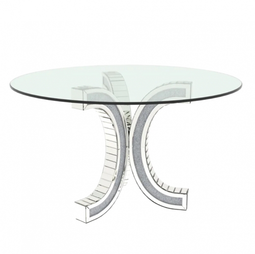 Modern luxury crushed diamond base tempered glass top round dining table