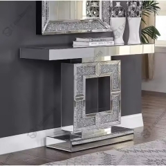 Modern Luxury Crushed Diamond Mirrored Console Table With Mirror