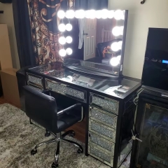 OEM/ODM Vanity Crushed Diamond Mirrored Makeup Dressing Table With Mirror