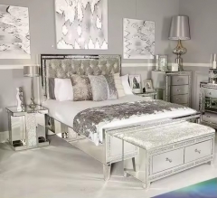 COOLBANG Queen Size Bed Furniture Mirrored Modern Style Bed Luxury Modern Mirrored Bedroom Set