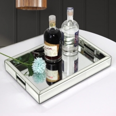 Rectangle Silver Mirror Decorative Tray Mirrored Vanity Organizer Makeup Perfume Jewelry Tray with Hand