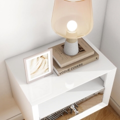 Modern White Mirrored End Table Floating Nightstand Wall Mounted Bedside Table with Drawer for Bedroom