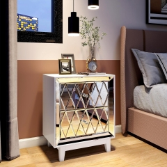 Modern Bedside Table White 2-Drawers Living Room Sofa Side Table End Table Mirrored Nightstand