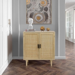 Dining Room Sideboard Buffet Kitchen Cupboard Console Table Storage Cabinet with Rattan Decorated Doors