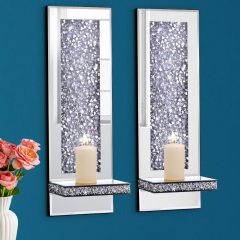 Living Room Wall Decorations Silver Wall Candle Holder Crystal Crush Diamond Mirrored Candle Sconces