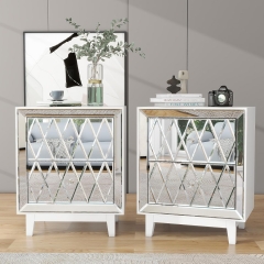 Modern Bedside Table White 2-Drawers Living Room Sofa Side Table End Table Mirrored Nightstand