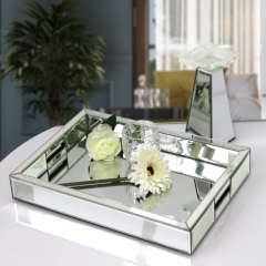 Rectangle Silver Mirror Decorative Tray Mirrored Vanity Organizer Makeup Perfume Jewelry Tray with Hand