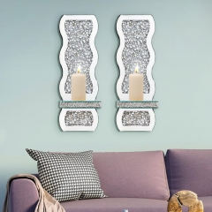 Living Room Wall Decorations Silver Wall Candle Holder Crystal Crush Diamond Mirrored Candle Sconces