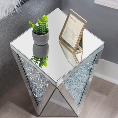 Living Room Small Silver Mirrored End Table Crystal Inlay Accent Side Table Corner Mirrored Coffee Table