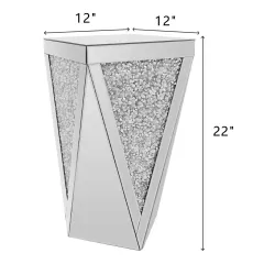 Living Room Small Silver Mirrored End Table Crystal Inlay Accent Side Table Corner Mirrored Coffee Table