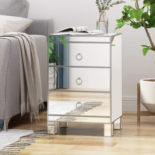 Coolbang High-end Affordable Bedroom Bedside Mirror 3 Drawer Cabinet Nightstand