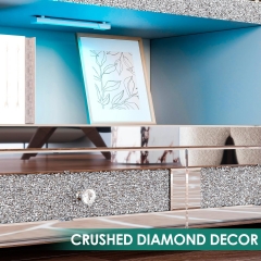 Modern Silver Crushed Diamond Mirrored TV Stand with LED Light Drawers & Open Storage Center