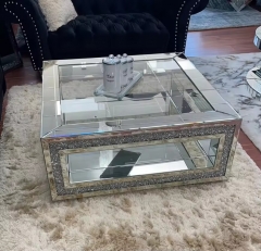 COOLBANG Hot Selling Unique Diamond Shape Mirrors Coffee Table with Crushed Diamonds