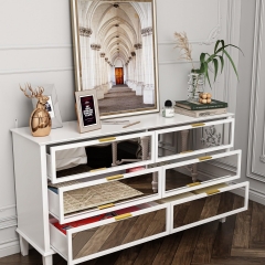 Modern White Art MDF High Gloss Lacquer Finish 6 Drawer Mirrored Dresser Glass Chest of Drawers