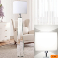 Modern Silver Mirror Floor Lamp Standing Decorative Lamp with Hexagon Shaped Glass Base