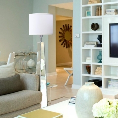Modern Silver Mirror Floor Lamp Standing Decorative Lamp with Hexagon Shaped Glass Base