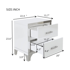 Modern Bedroom End Table Sofa Side Table Elegant High Gloss White Nightstand Mirrored 2 Drawer Bedside Table