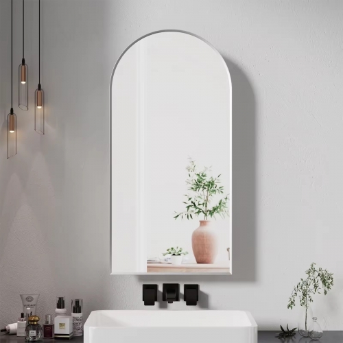 Bathroom Wall Mounted Storage Mirror Cabinets Silver Metal Framed Arched Medicine Cabinets