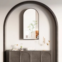 Bathroom Embeddable Semi Metal Framed Brushed Black Arched Medicine Cabinets with Mirror