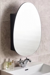 Fashion Black Pebble Shape Single Wall Mirror Cabinet Bathroom Storage Medicine Cabinet