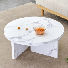 Modern White Circle Central Cocktail Table Marble-look 31.4 Inch Round Coffee Table for Living Room