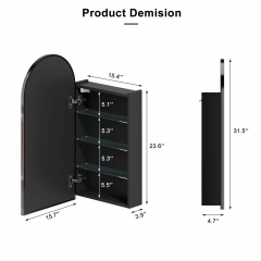 Bathroom Embeddable Semi Metal Framed Brushed Black Arched Medicine Cabinets with Mirror